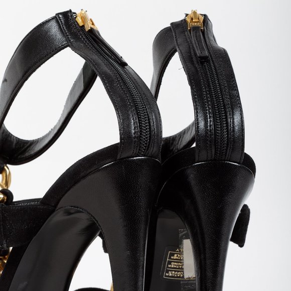 Fendi Black Suede Chain T-Strap Sandals - Picture 8 of 9